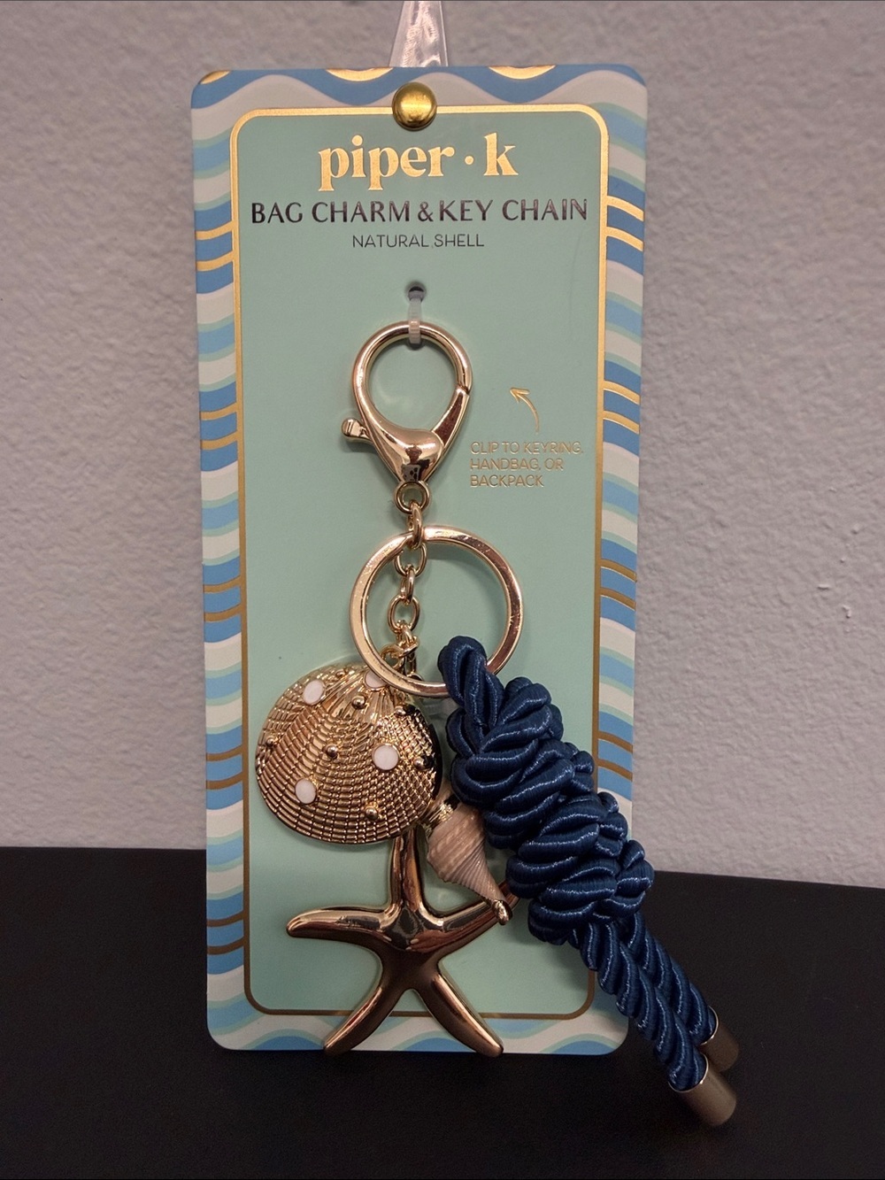 Piper K | Navy Rope Coastal Summer Star Natural Shell Bag Charm